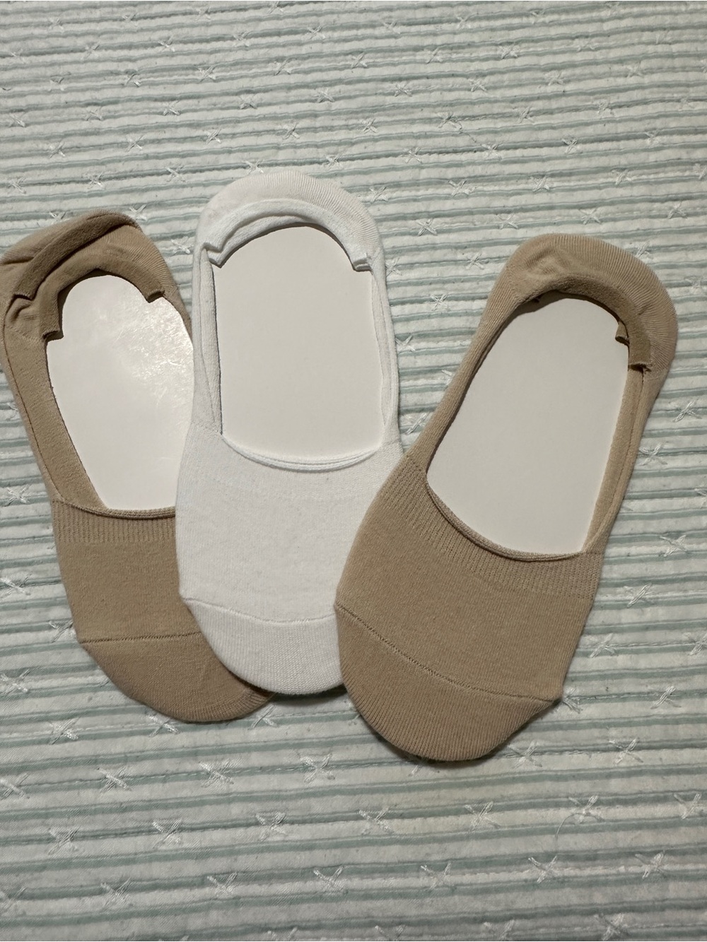Womens Set of 3 No-Show Sock Liners - White and Beige